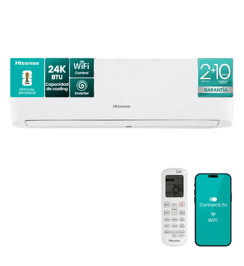 AIRE ACONDICIONADO 24.000 BTU - INVERTER - GOLDEN FIN, MODO SMART HISENSE HS-AS-24HIEC