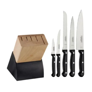 JUEGO DE CUCHILLOS TRAMONTINA CON BASE DE MADERA 6 PIEZAS 23899/077