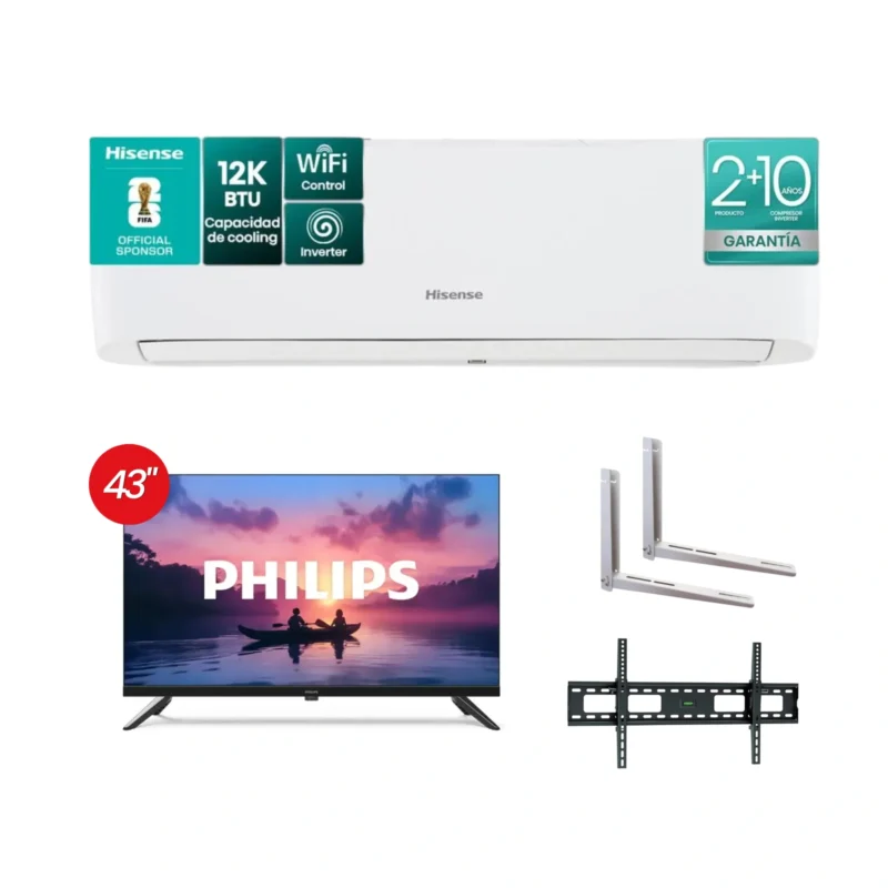 COMBO AIRE ACONDICIONADO HISENSE 12K + TELEVISOR PHILIPS 43'' + GRATIS SOPORTES